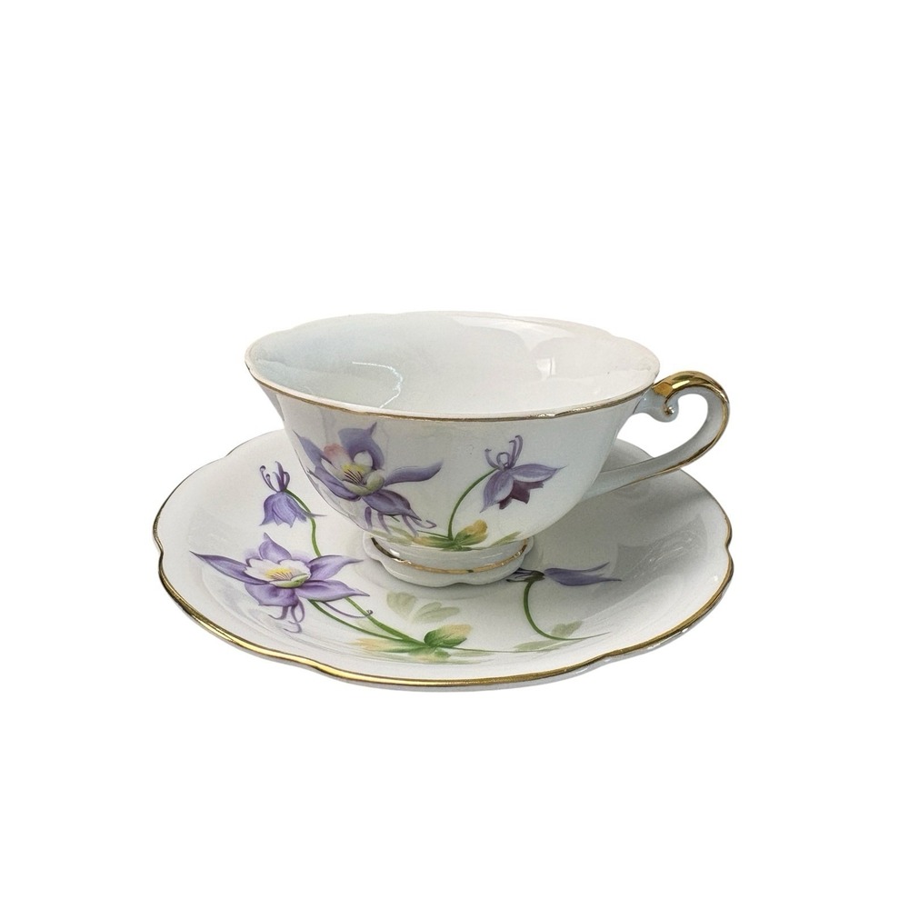 Vintage NYCC Columbine Colorado State Flower Tea Cup & Saucer Set